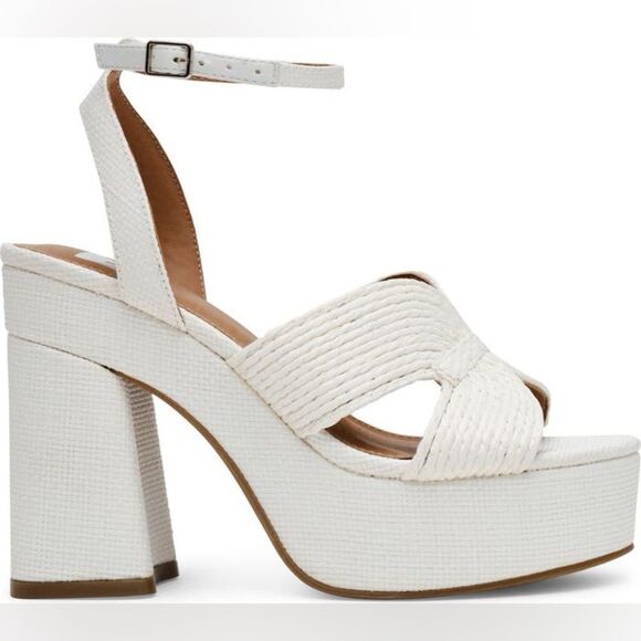 DV by Dolce Vita Waylan Raffia Platform Ankle Strap Sandal White Platform 11 - Picture 1 of 12